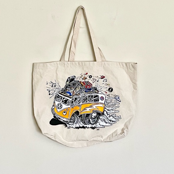 NEW Grateful Dead Farewell Tour Lot Artist Made Volkswagen Bus Canvas Tote Bag - Picture 2 of 9